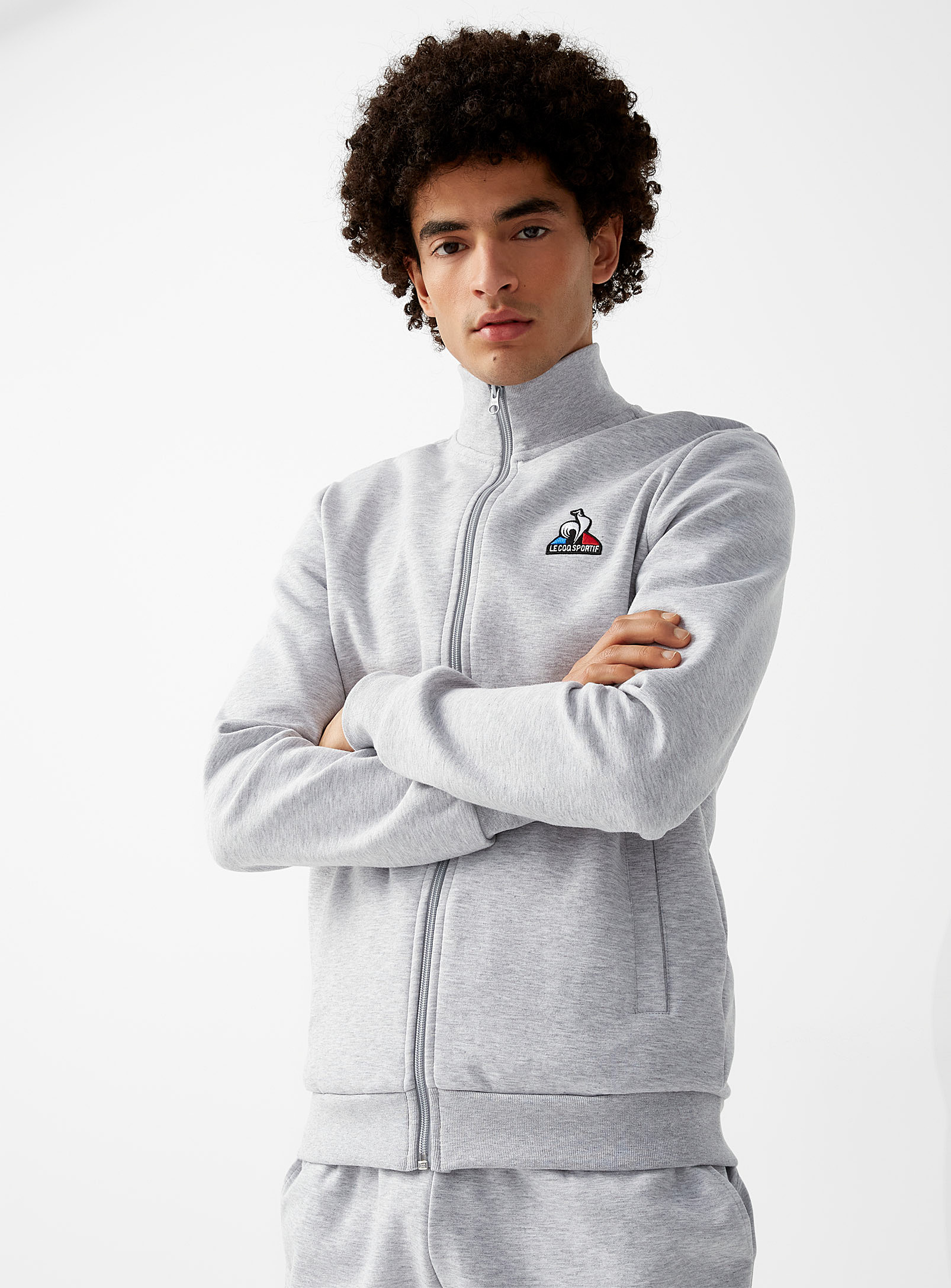 Le Coq Sportif Structured Jersey Athletic Jacket In Grey