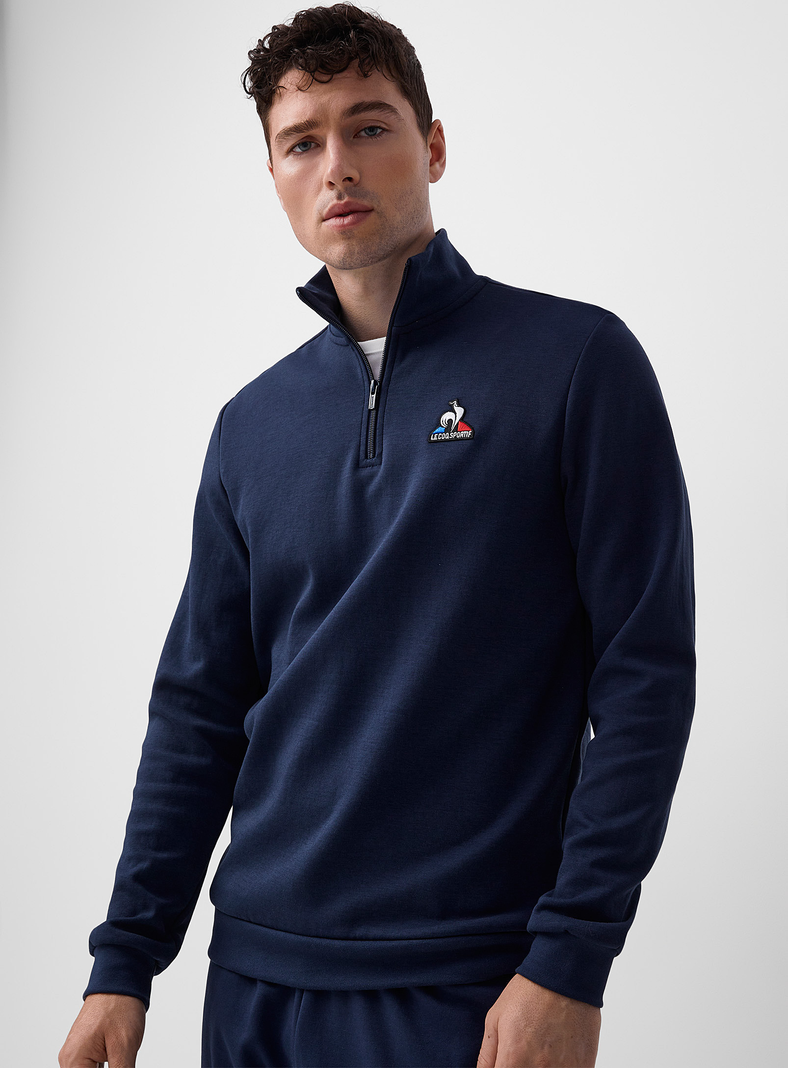 Le Coq Sportif Logo-badge Zip-collar Sweatshirt In Marine Blue