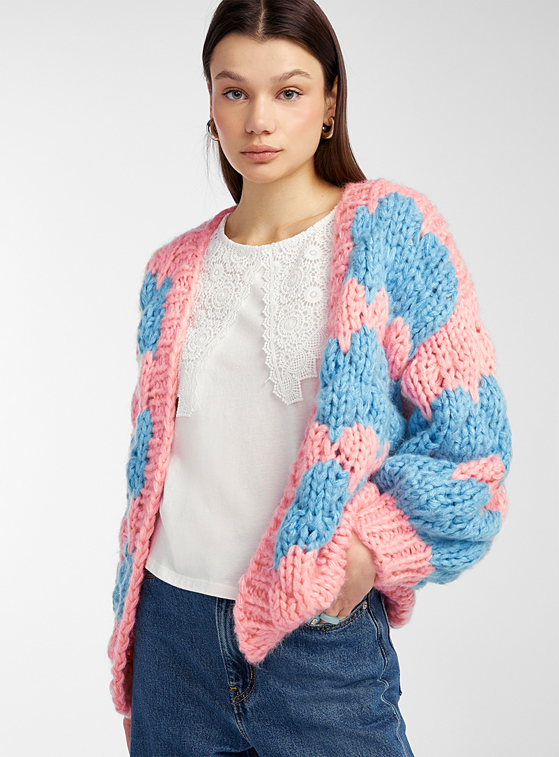 Twik Dusky Pink Striped mega-knit cardigan for women