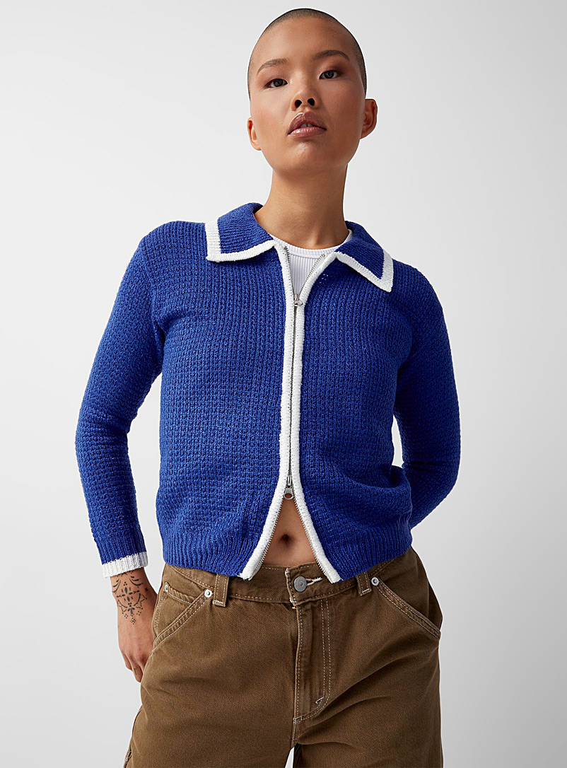 Twik Blue Electric blue zip polo sweater for women