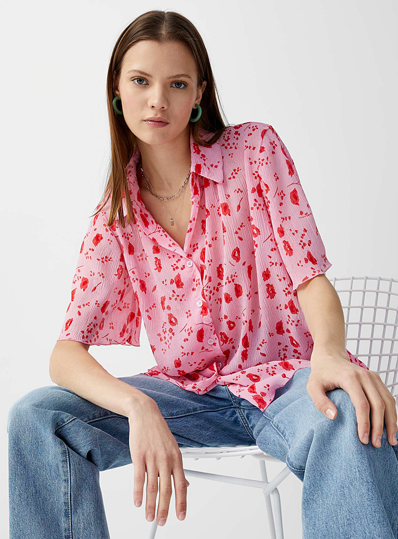 Twik Patterned Red Faded poppy pleated voile shirt for women