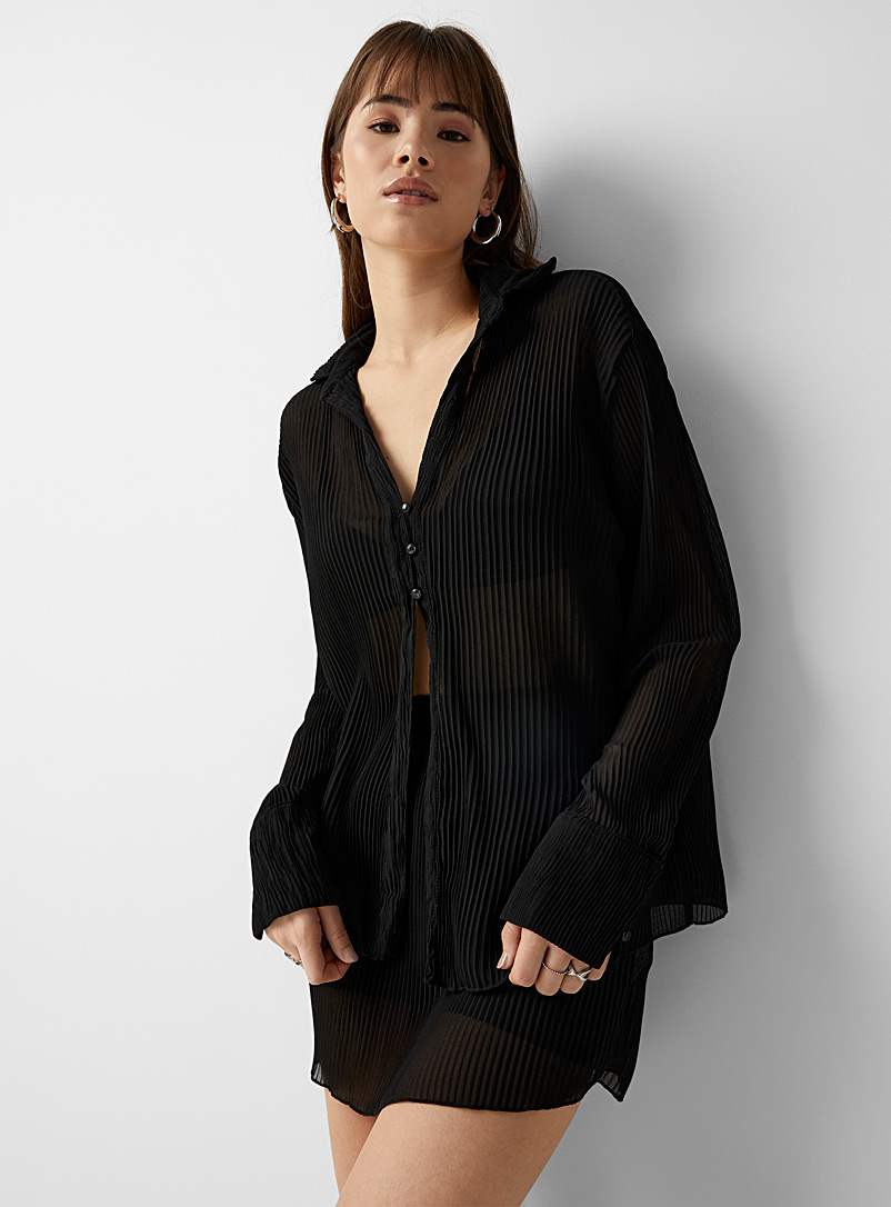 Twik: La blouse voilage plissé Noir pour femme