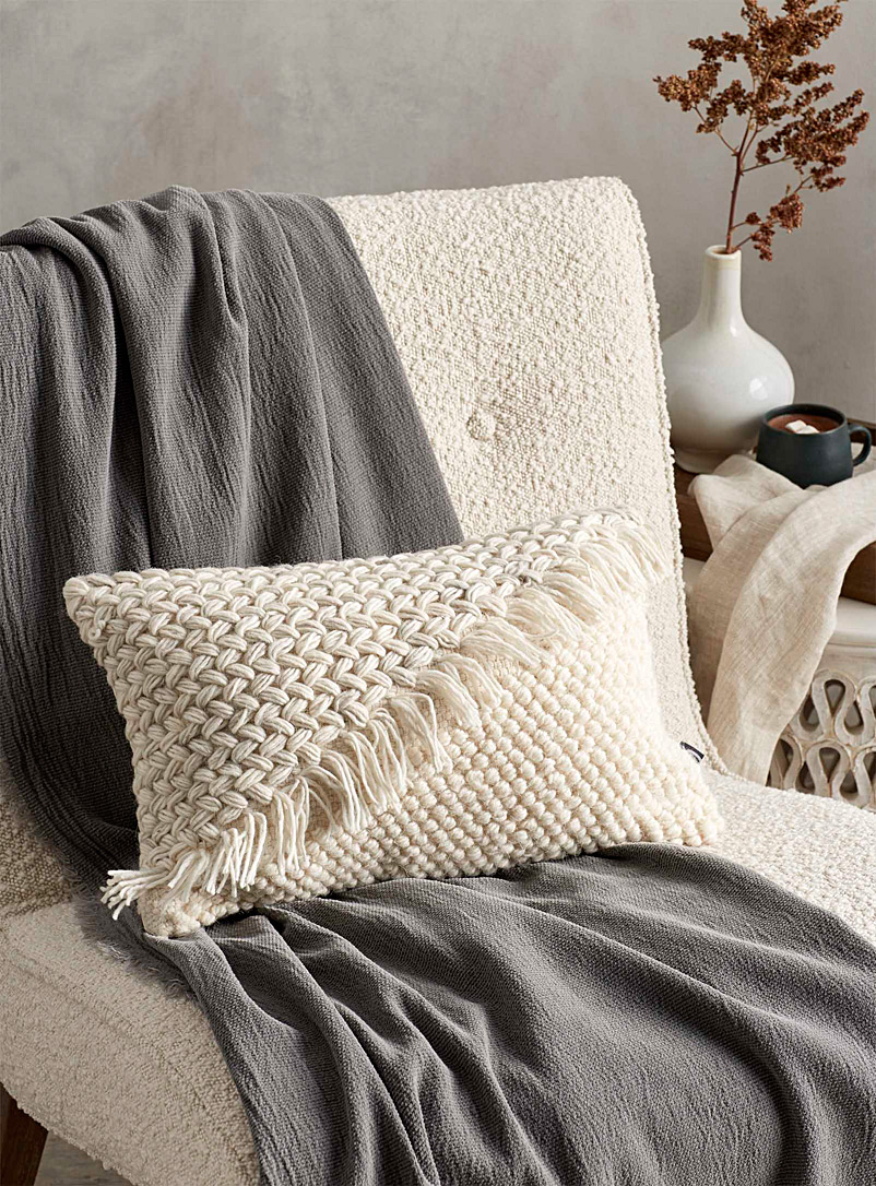 Simons Maison Ivory White Knit-duo cushion 30.5 x 46 cm