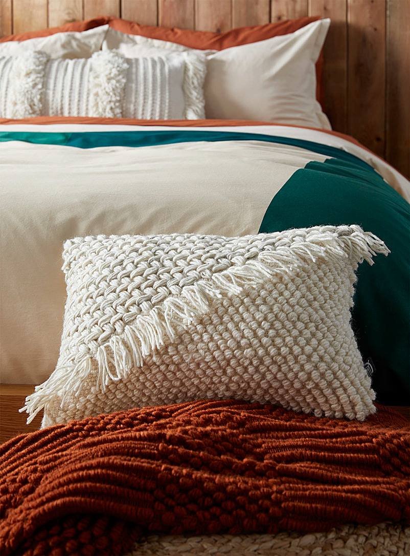 Simons Maison Ivory White Knit-duo cushion 30.5 x 46 cm