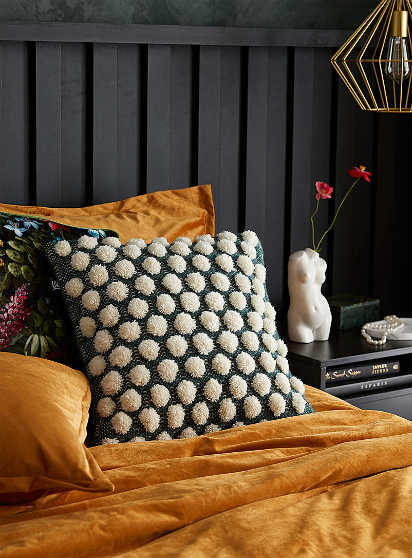 Simons Maison Mossy Green Textured pompom cushion 46 x 46 cm