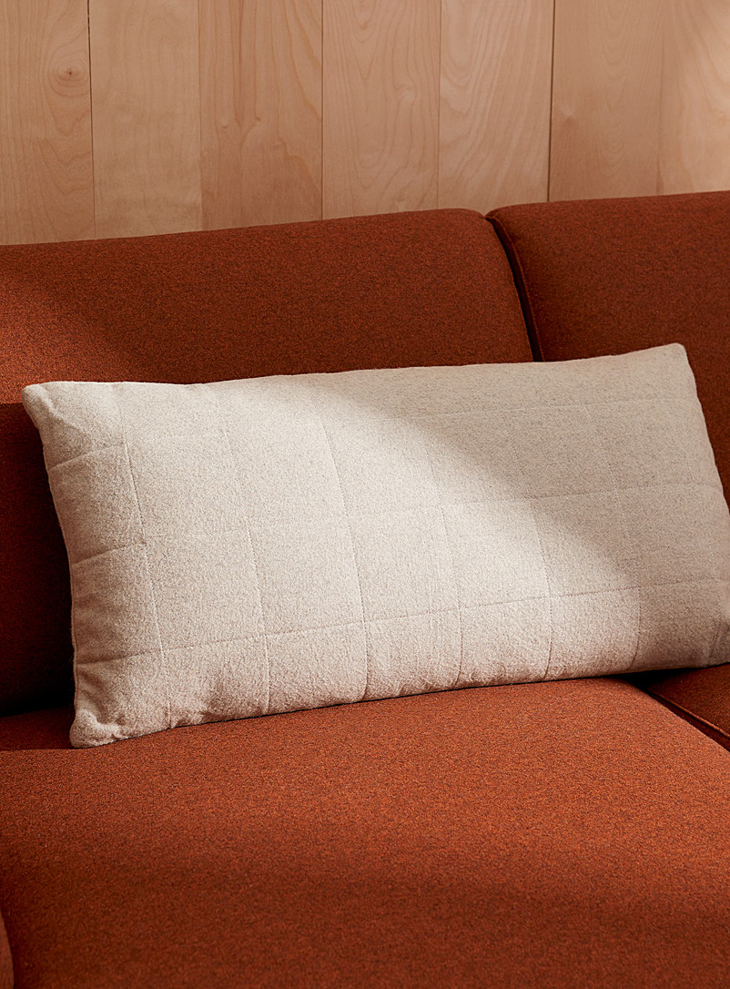 Simons Maison Ecru/Linen Finely quilted rectangular wool cushion 40 x 80 cm