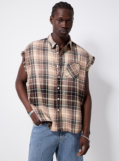 Plaid sleeveless flannel shirt <b>Imported from Seoul</b>