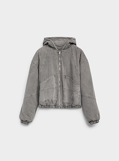 Faded-look hooded lined jacket Slight cropped fit <b>Imported from Seoul</b>