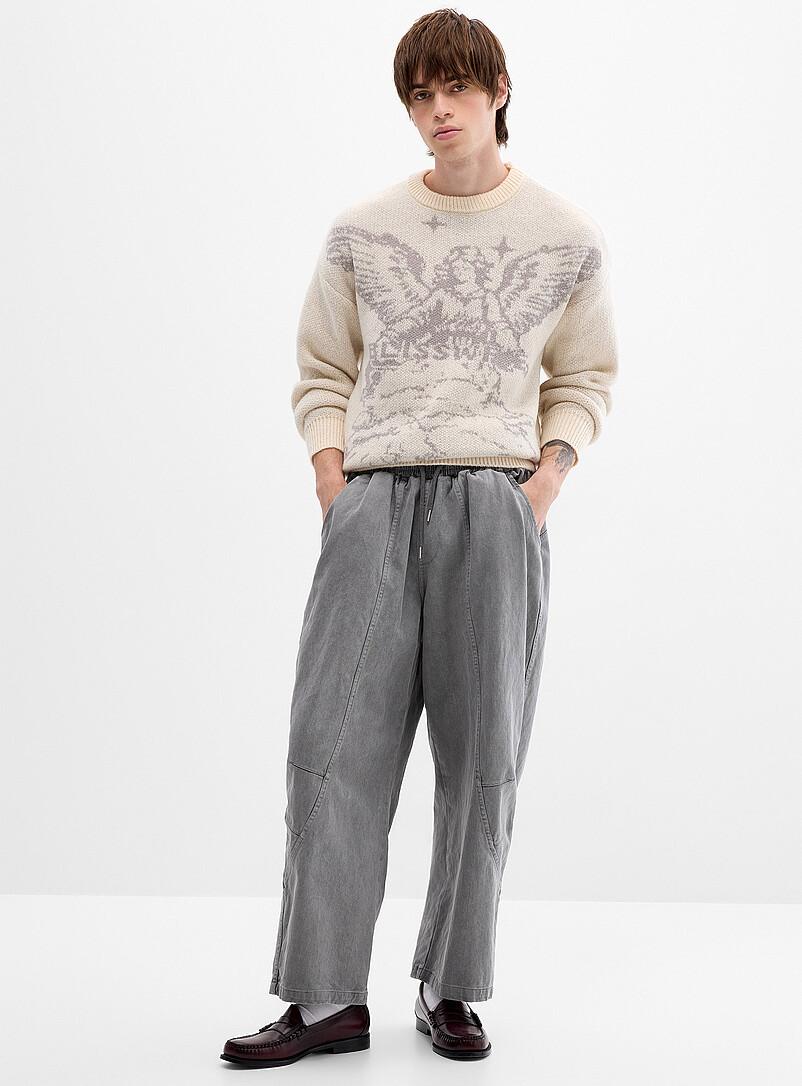 Slanted-Panel Twill Pant Barrel Fit Imported From Seoul
