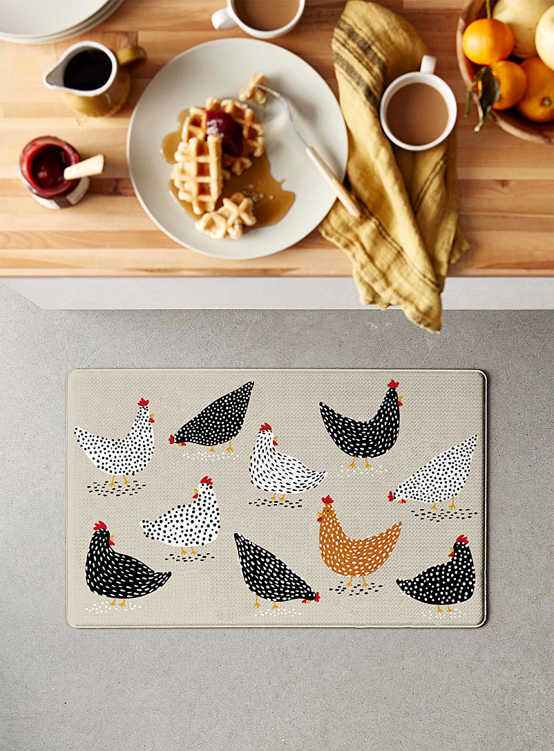 Simons Maison: Le tapis de cuisine les poules 46 x 76 cm Écru à motifs