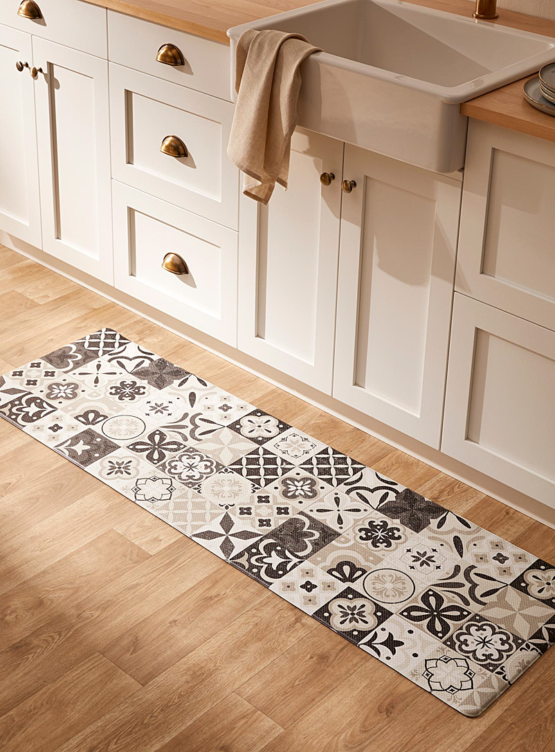 Simons Maison Patterned Grey Flower tiles kitchen mat 45 x 150 cm