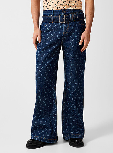 Marine Serre: Le jean ample Moon Laser ceintur&eacute; Bleu pour homme