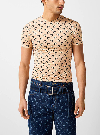 Marine Serre Ivory/Cream Beige Moon printed second-skin T-shirt Unisex for men