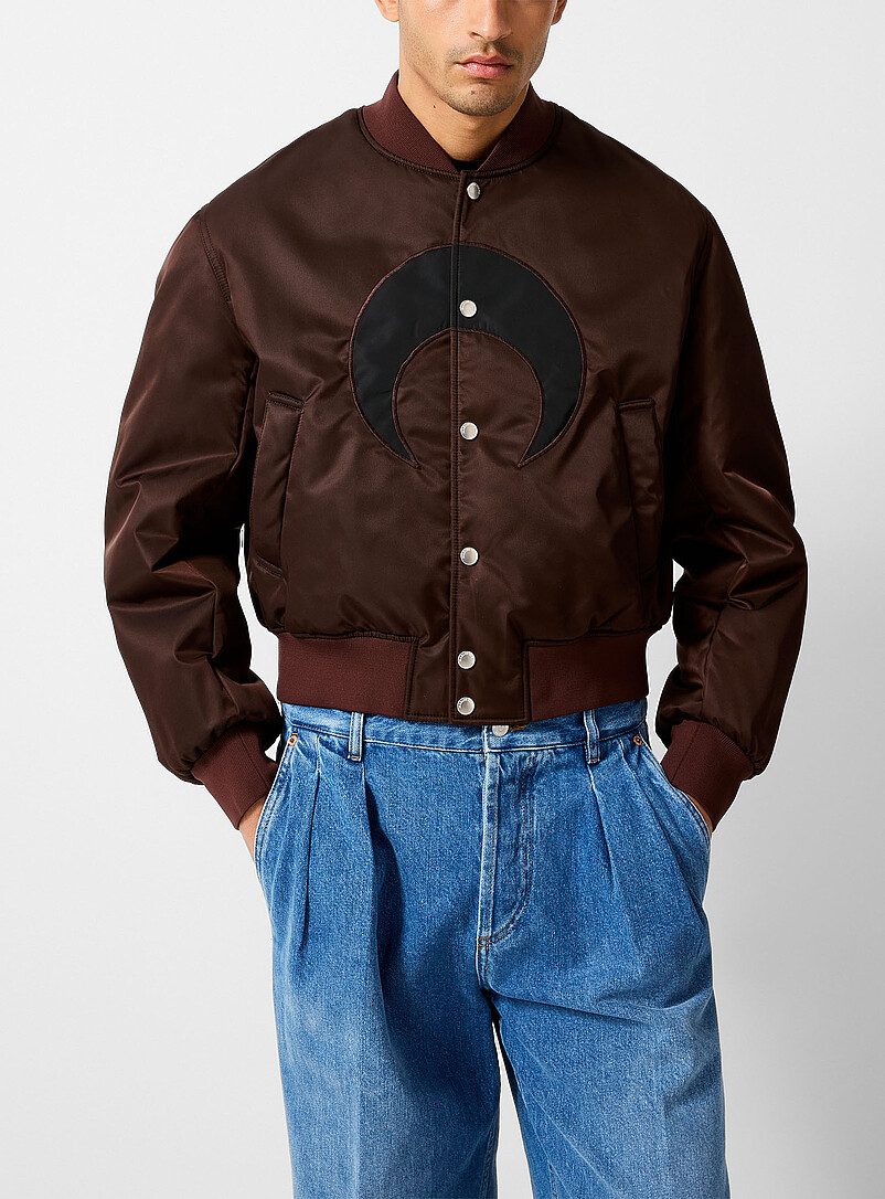 Contrasting Moon Chocolate Brown Nylon Bomber Jacket Unisex