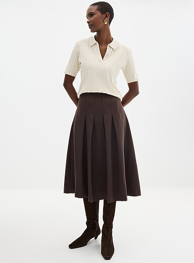 Flat pleats midi skirt