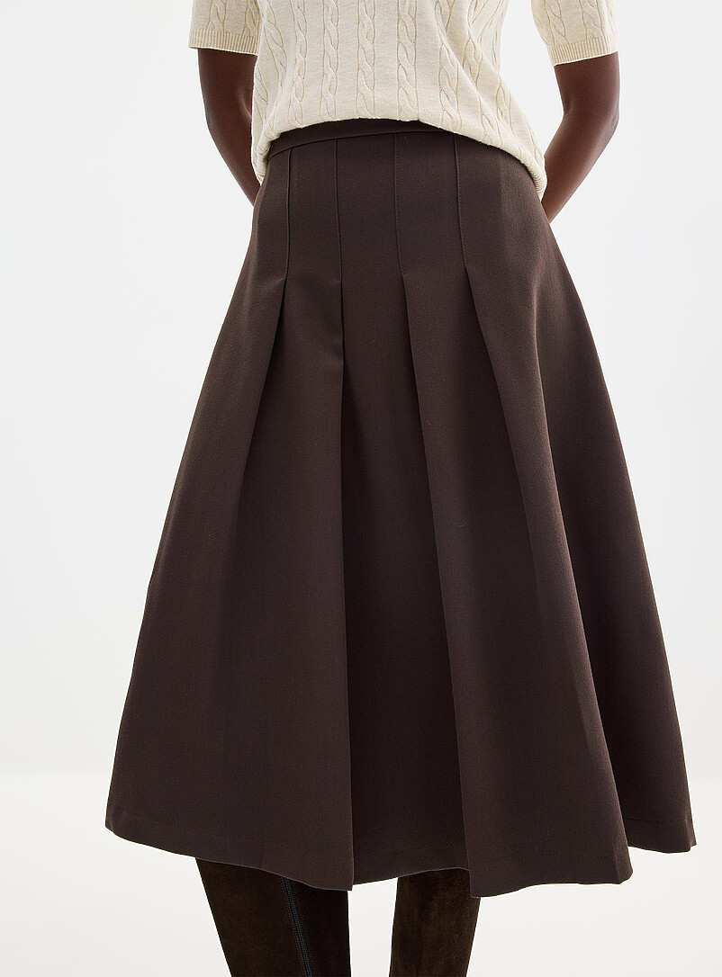 Contemporaine Chocolate/Espresso Flat pleats midi skirt for women
