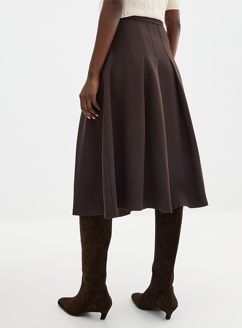 Contemporaine Chocolate/Espresso Flat pleats midi skirt for women