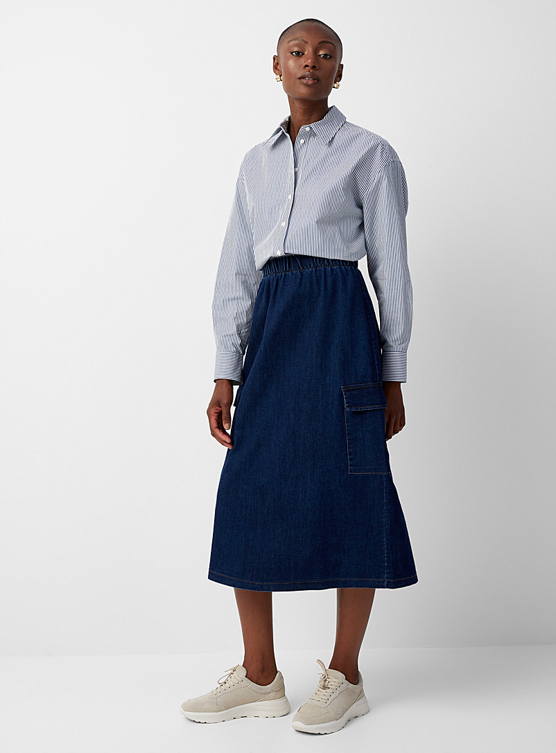 Contemporaine Blue Denim cargo midi skirt for women