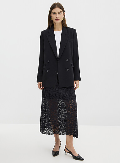 Contemporaine: La jupe midi dentelle romantique Noir pour femme