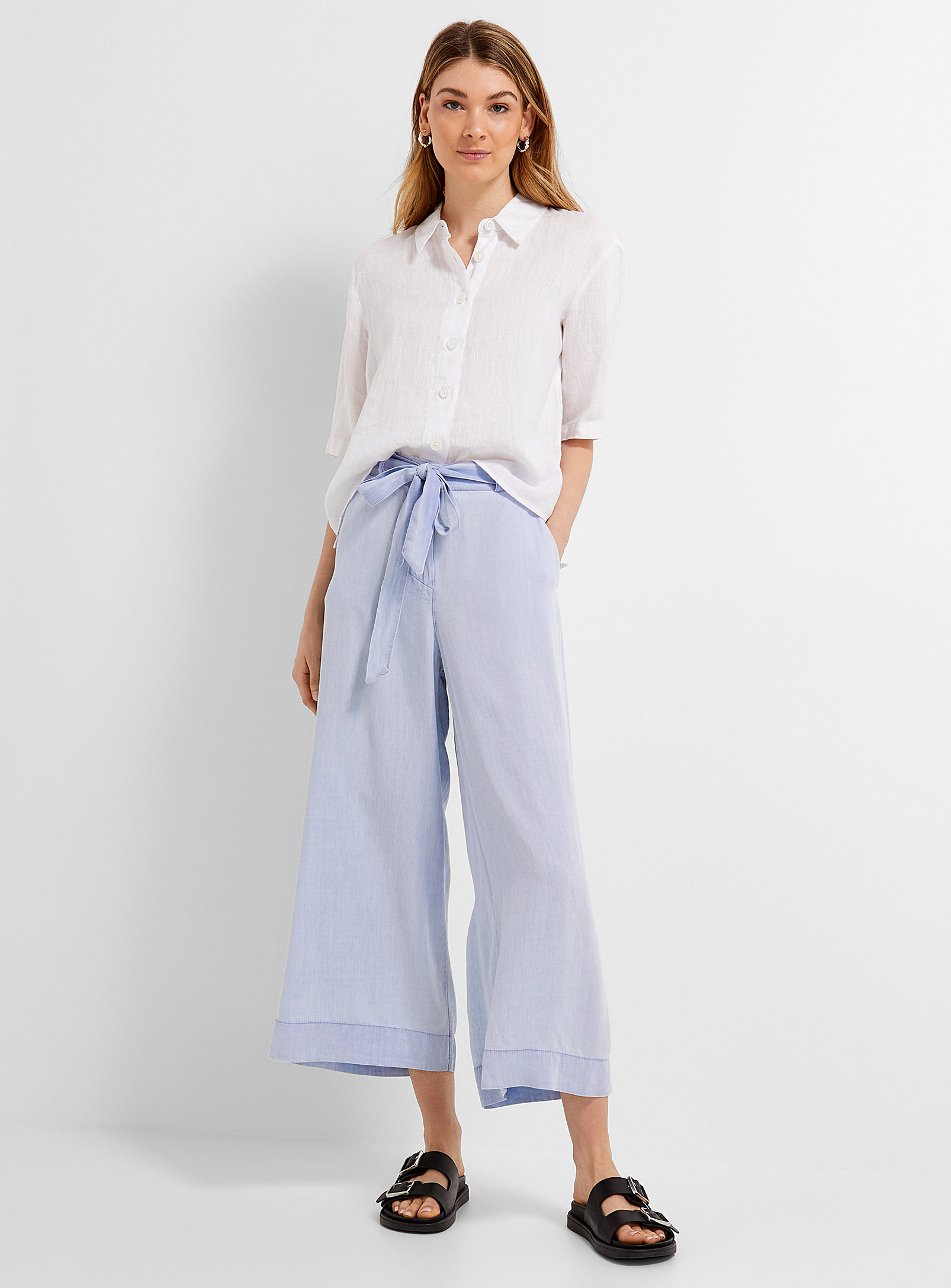 Contemporaine Faded Lyocell Denim Wide-leg Cropped Pant In Blue