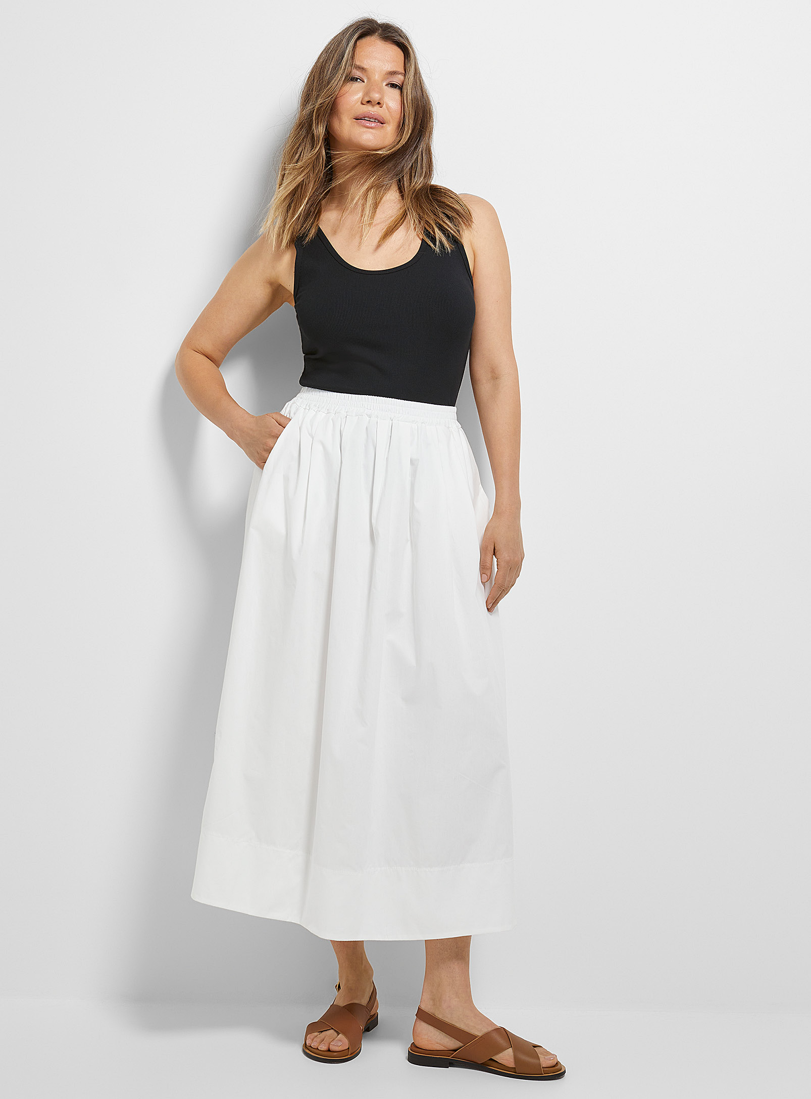 Contemporaine Pure Cotton Voluminous Poplin Skirt In White