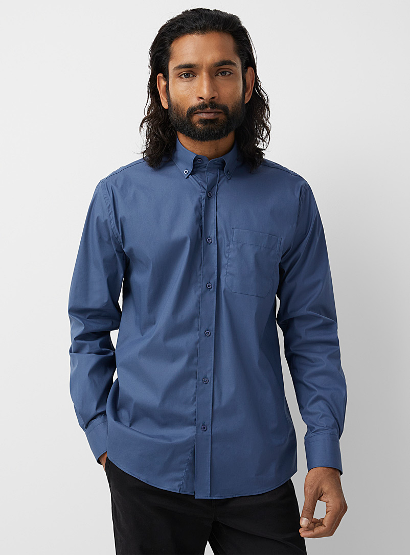 Le 31 Marine Blue Stretch minimalist shirt Comfort fit for men