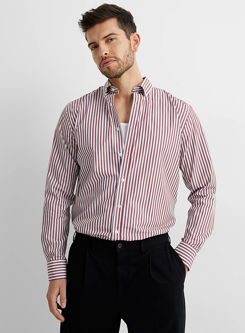 Le 31 Red Vertical twin-stripe shirt Comfort fit for men