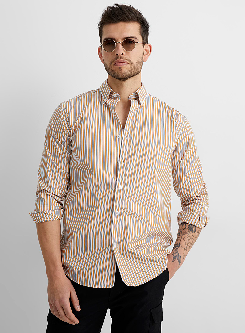 Le 31 Golden Yellow Vertical twin-stripe shirt Comfort fit for men