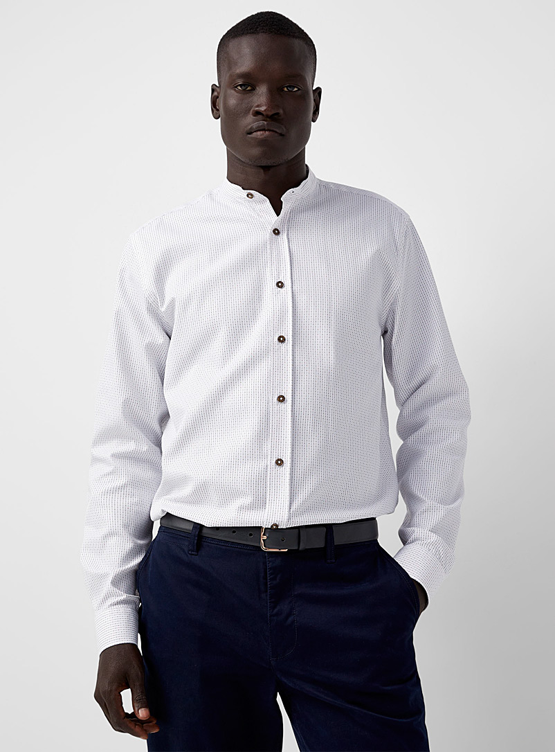 Le 31 White Mini-pattern officer-collar shirt Modern fit for men