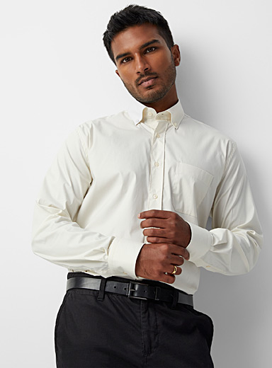 Le 31 White Solid stretch shirt Comfort fit for men