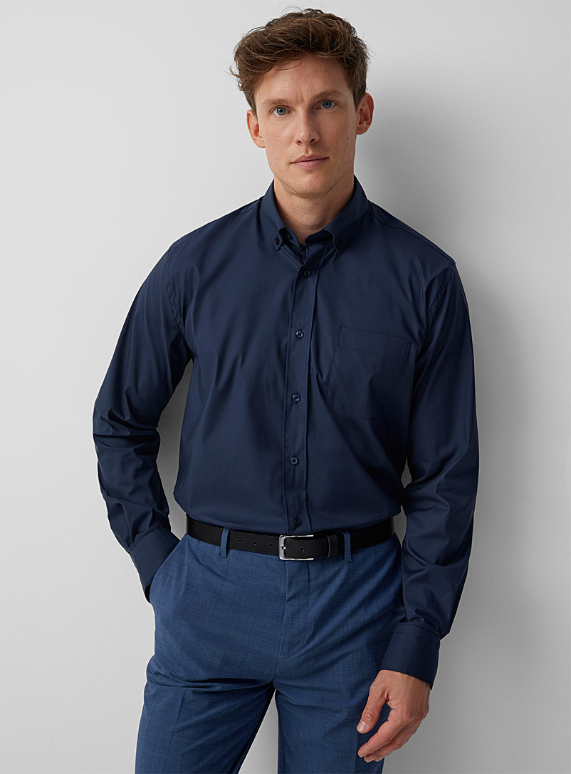 Le 31 Dark Blue Solid stretch shirt Comfort fit for men