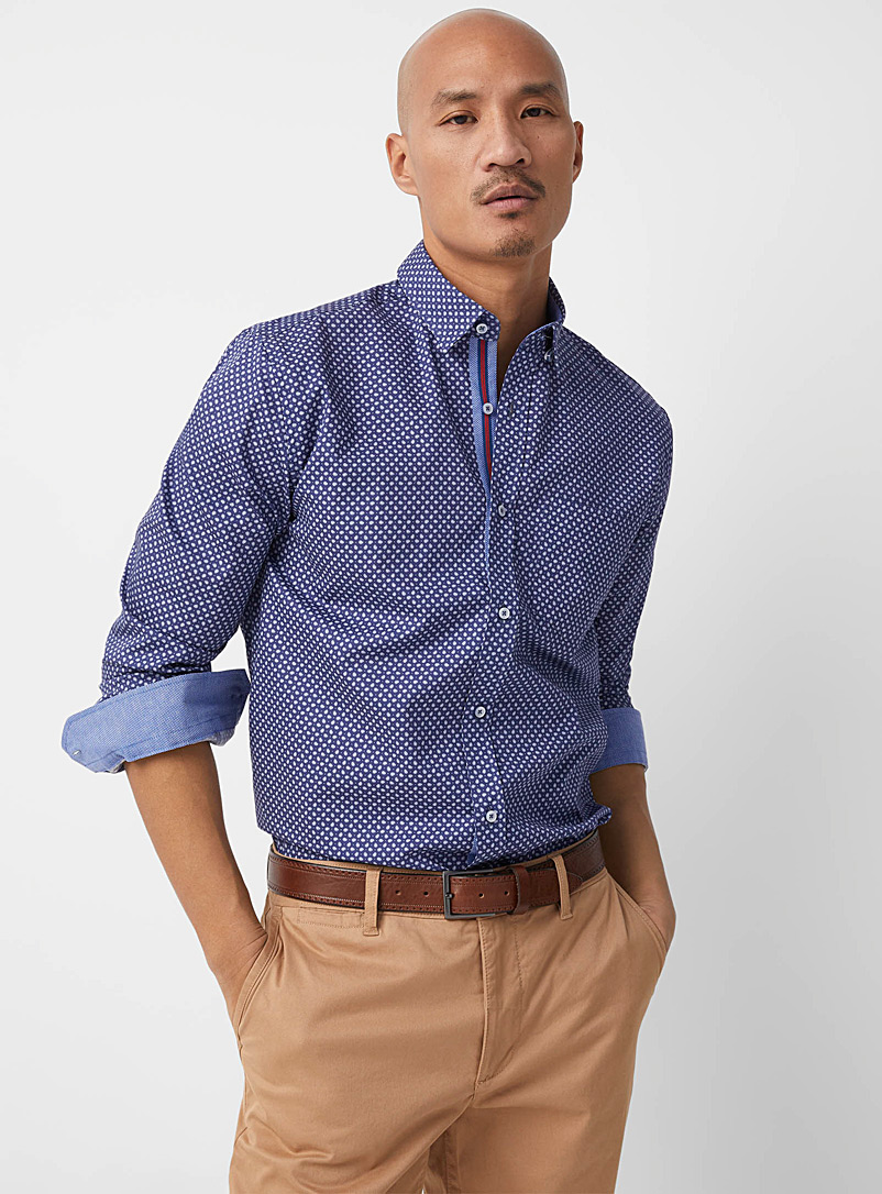 Le 31 Patterned Blue Mini-paisley shirt Modern fit for men