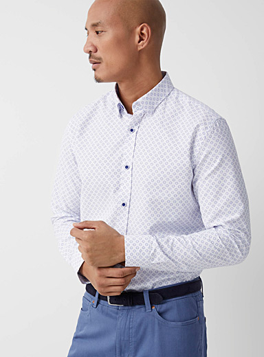 Le 31 Patterned White Starry tile shirt Modern fit for men
