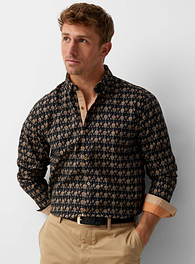 Le 31 Patterned black Floral ornament shirt Modern fit for men