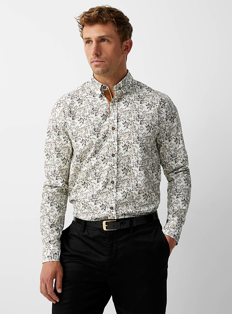 Le 31 Patterned beige English flower shirt Modern fit for men