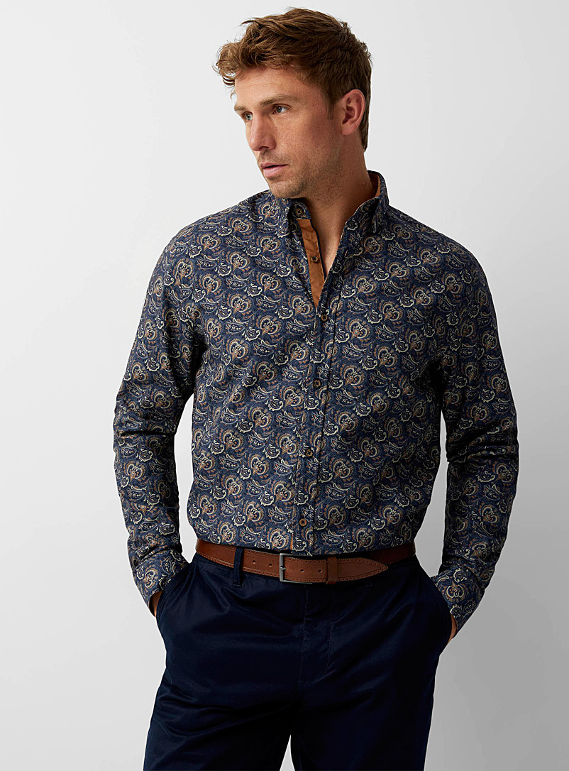 Le 31 Patterned navy  Chocolatey paisley shirt Modern fit for men