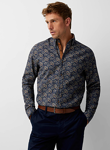 Le 31 Patterned navy  Chocolatey paisley shirt Modern fit for men