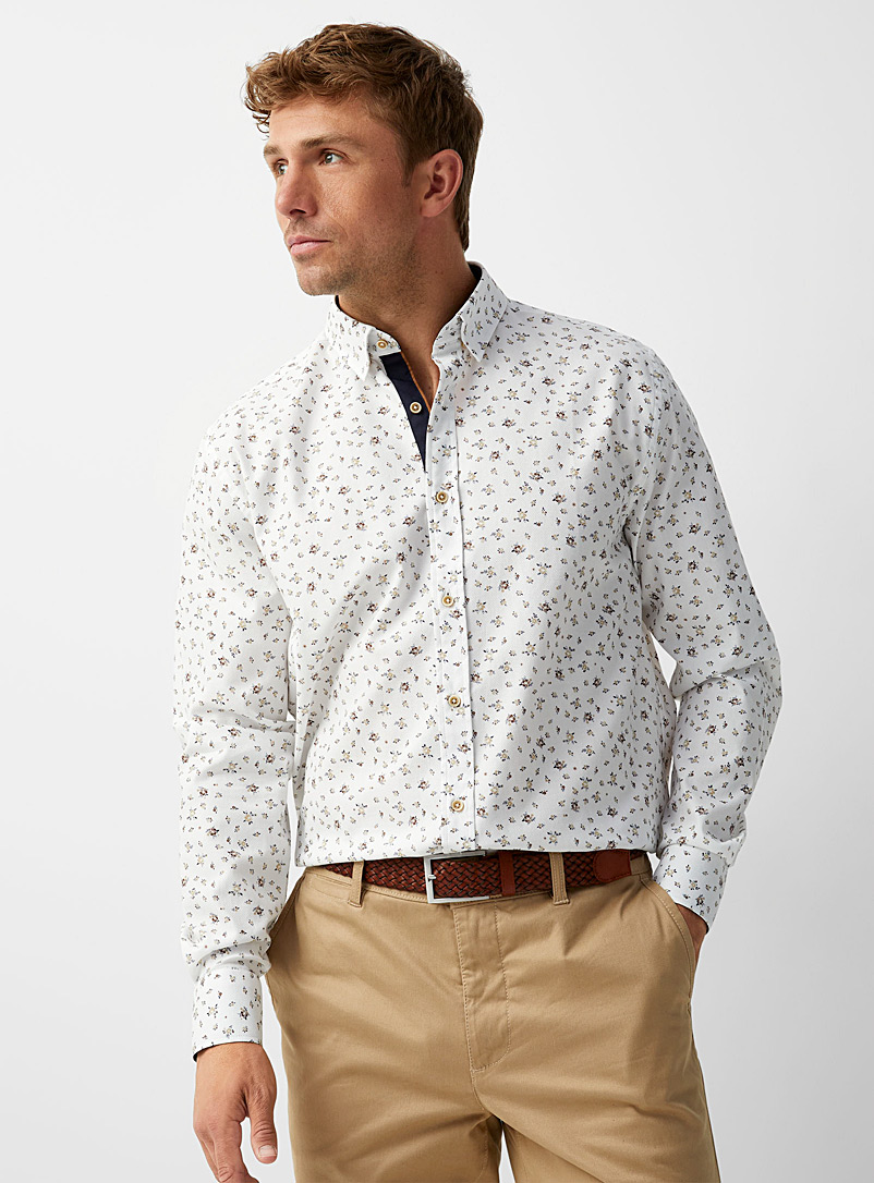 Le 31 Patterned white Natural floral shirt Comfort fit for men