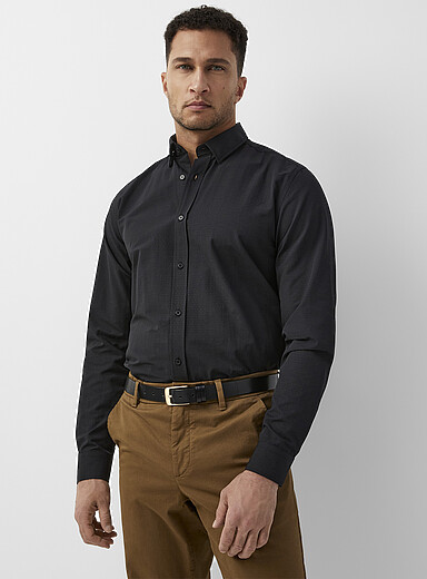 Le 31 Black Tone-on-tone jacquard shirt <b>Modern fit</b> for men