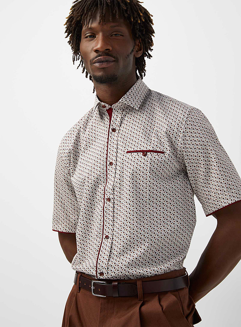Le 31 Patterned Ecru Burgundy mini-flower shirt Modern fit for men