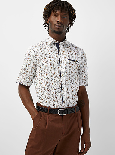Le 31 Patterned White Wildflower shirt Modern fit for men