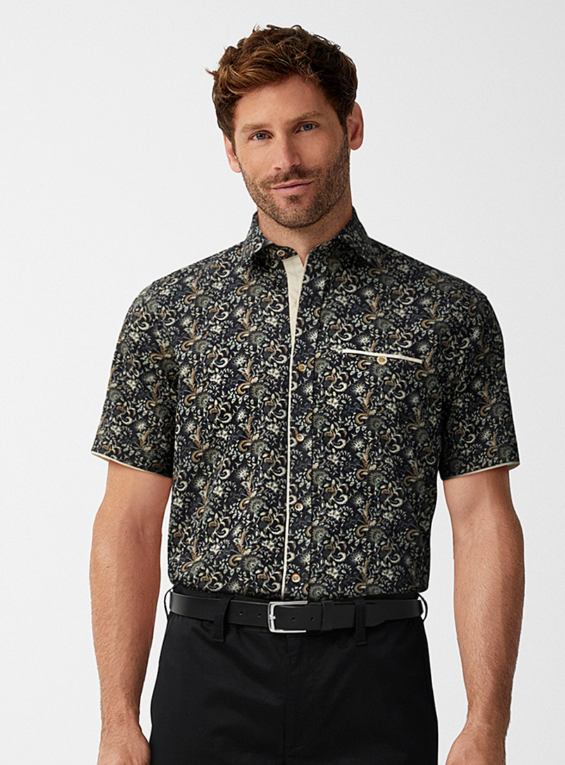 Le 31 Navy/Midnight Blue Nocturnal floral paisley shirt Modern fit for men