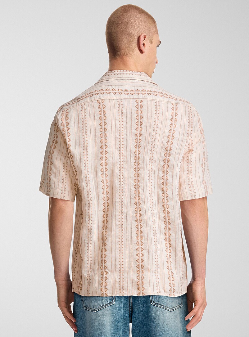 Djab Ivory/Cream Beige Folk stripe camp shirt for men