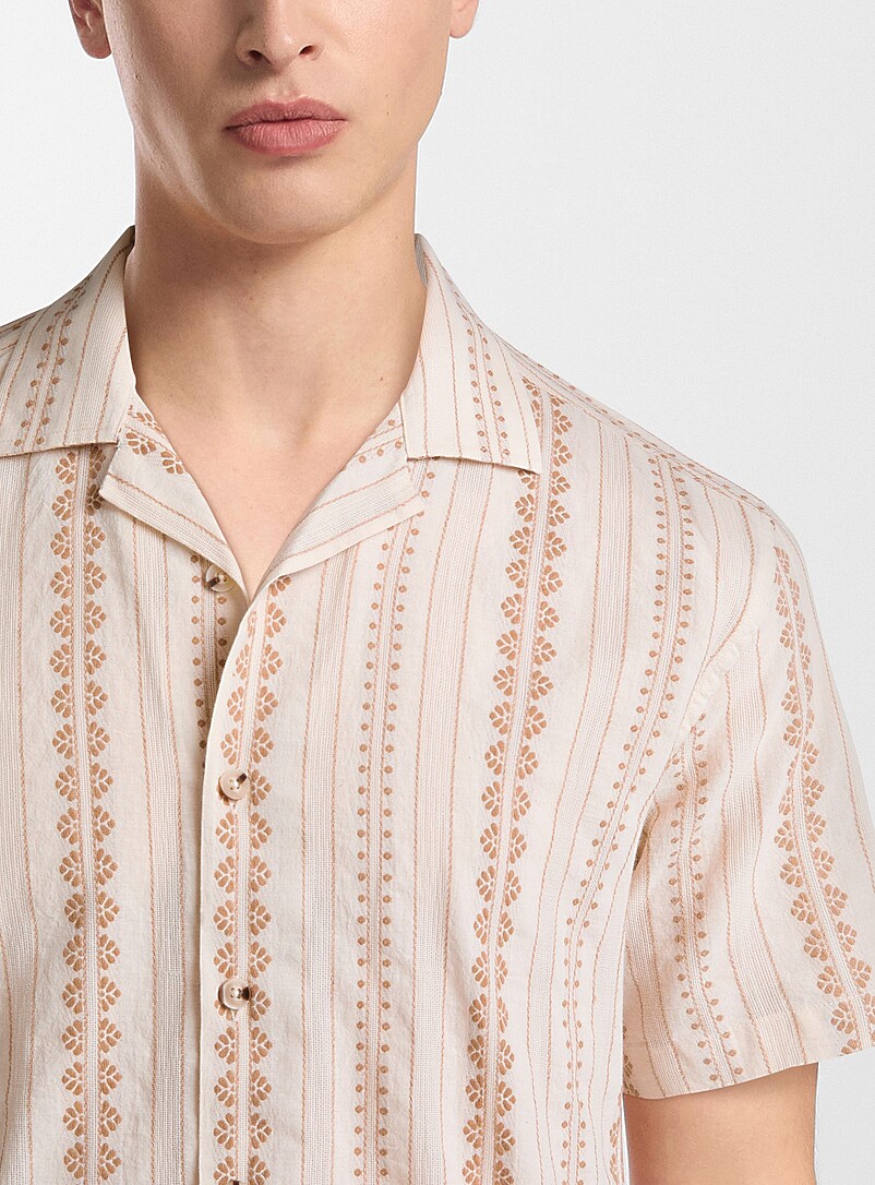 Djab Ivory/Cream Beige Folk stripe camp shirt for men