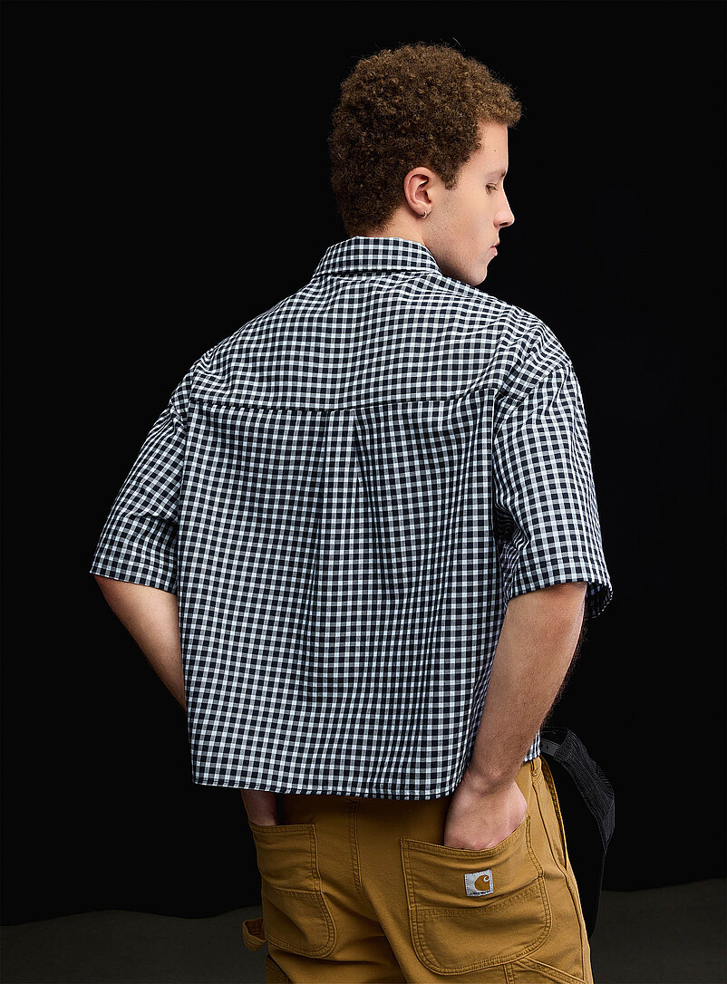 Djab: La chemise courte carreaux vichy <b>Coupe carr&eacute;e</b> Bleu pour homme