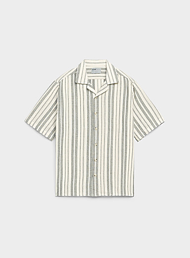Djab Black Woven stripe camp shirt for men