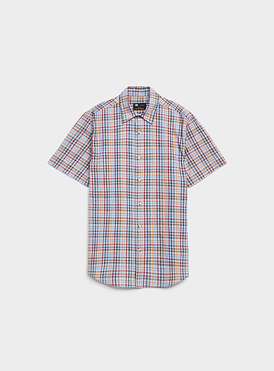 La chemise coton et lin petits carreaux <b>Coupe moderne</b>