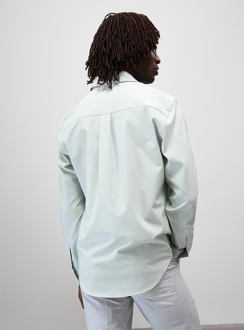 Le 31: La chemise seersucker rayures aiguilles <b>Coupe moderne</b> Menthe pour homme