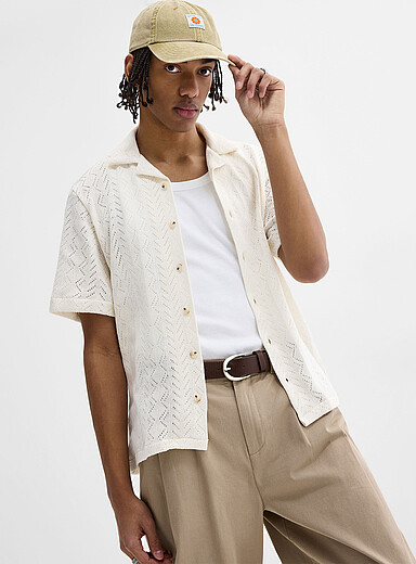Pointelle knit camp shirt