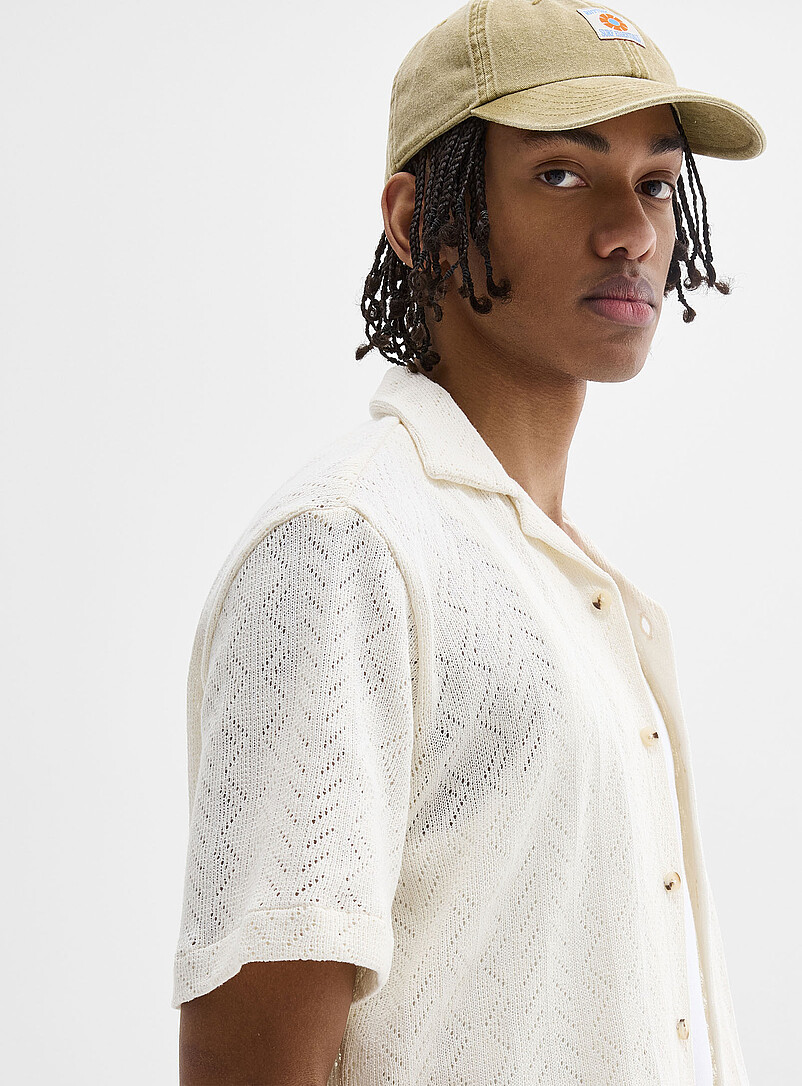 Djab: La chemise cabana tricot pointelle Ivoire - Beige cr&egrave;me pour homme